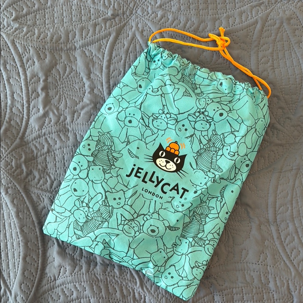 Jellycat Teal Drawstring Bag with Orange Accents Large Size